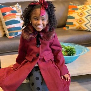 Burgundy Edgehill Collection Coat with a Faux Fur Collar.